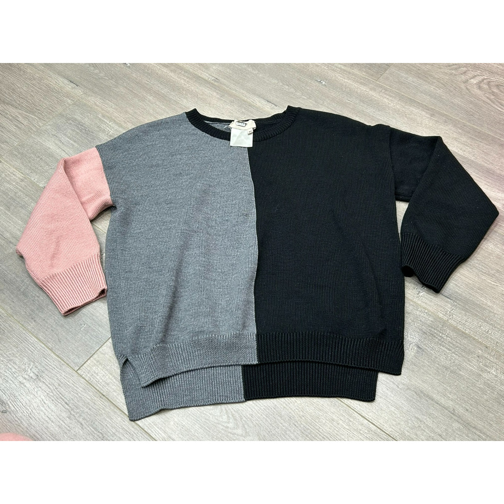 Fuzzi Women's Gray Black Wool Colorblock Crew Neck Pullover Sweaters Size XS